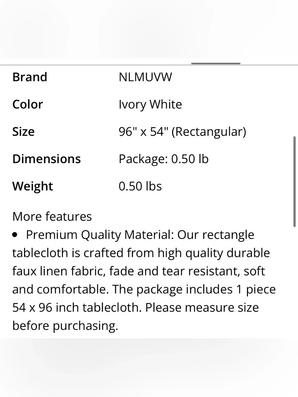 Ivory Faux Linen Slubby Texture Tablecloth Water-Resistant Rectangular 96x54”